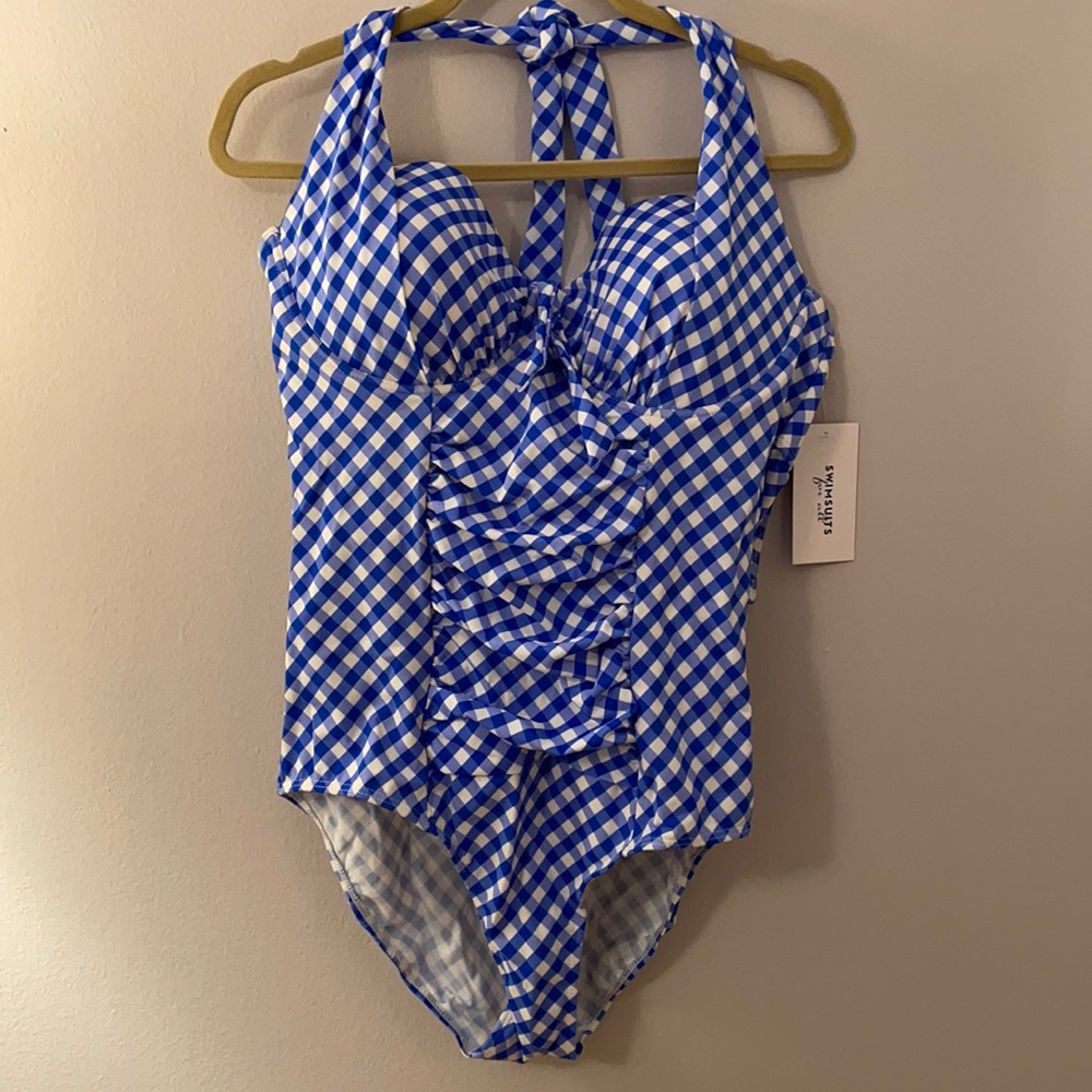 Blue & white gingham swimsuit